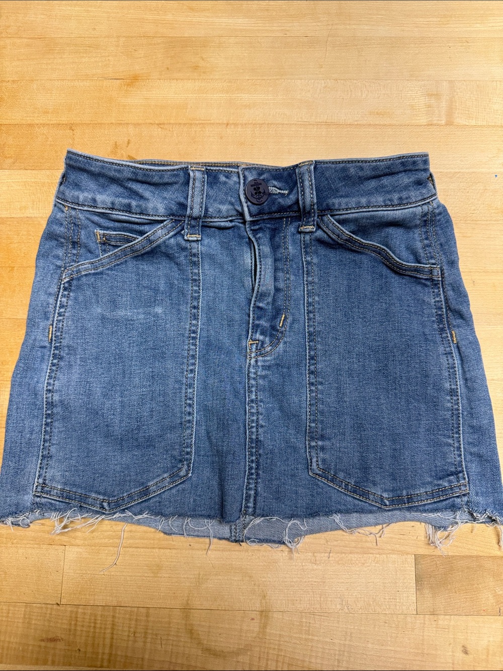 American Eagle Outfitters Blue Denim Mini Skirt with Frayed Hem